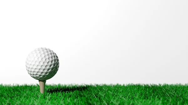 Golf ball op groen gras geïsoleerd op witte achtergrond — Stockfoto