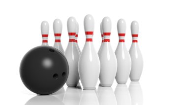 bowling bal en pennen geïsoleerd op witte achtergrond