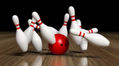 Bowling topu ve hareket ahşap zemin üzerinde iğne