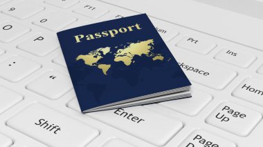Passport on white laptop keyboard clipart