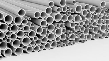 Beyaz arka plan üzerinde izole beyaz plastik boru yığınları