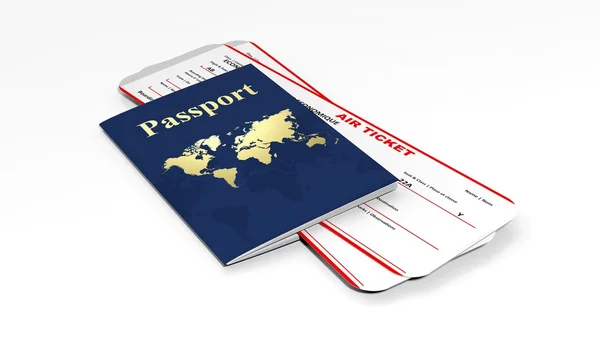 Passaporte e dois bilhetes de avião isolados sobre fundo branco — Fotografia de Stock