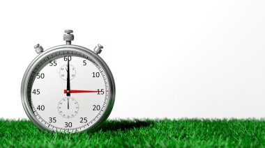 Beyaz izole yeşil çimenlerin üzerinde gümüş Chronometre