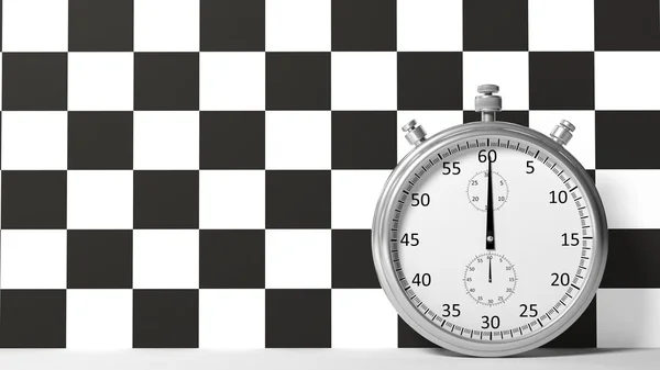 Stopwatch with checkered racing flag — Stock Photo, Image