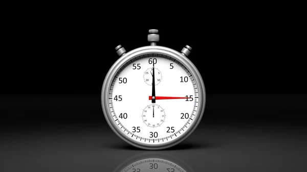 Silver clock chronometer, isolated on black background — Stock Photo, Image