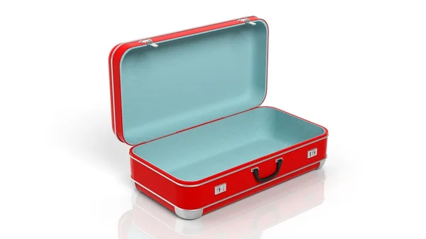 Відкрита червона валіза для подорожей ізольована на білому тлі — стокове фото