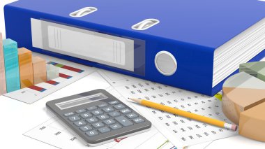 Office Masaüstü klasör şablonunu, istatistikler, hesap makinesi, kalem ve kağıt ile