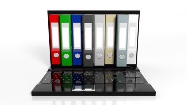 Office klasörler üst üste dizüstü bilgisayar ekranında, üzerinde beyaz izole