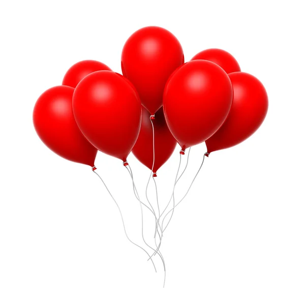 Grupo de balões vermelhos em branco isolados sobre fundo branco — Fotografia de Stock