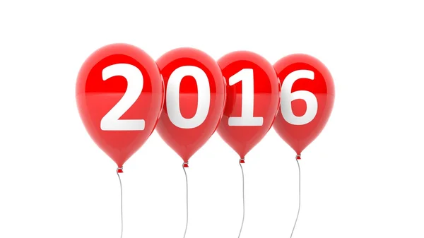 Rote Luftballons mit 2016 Text isoliert auf weißem Hintergrund — Stockfoto