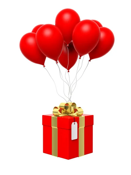 Grupo de balões em branco vermelho com caixa de presente anexado isolado — Fotografia de Stock