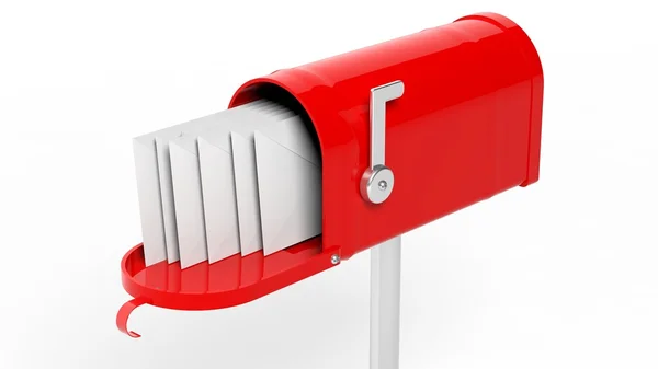 Red mailbox with letters isolated on white background — Stock Photo, Image