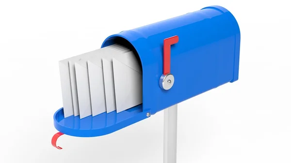 Blauer Briefkasten mit Buchstaben auf weißem Hintergrund — Stockfoto