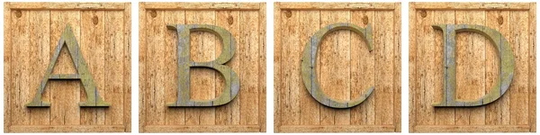 组的木制字母 A B C D 陷害，白色上孤立 — 图库照片