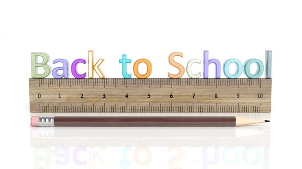 Pencil and ruler with Back to school text, isolated on white background — Stock Photo, Image