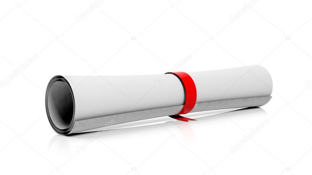Scroll with red ribbon,isolated on white background.