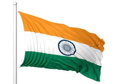 Bayrak direği İran bayrağı sallayarak, beyaz arka plan üzerinde izole.