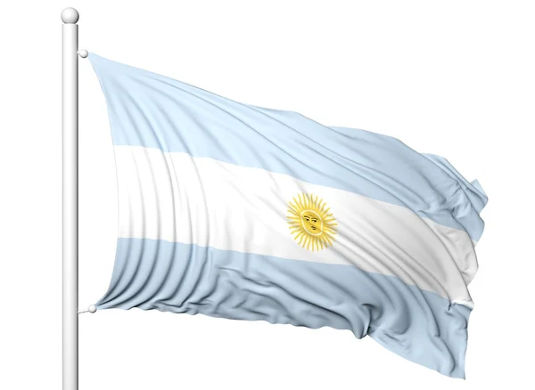 Drapeau ondulé de l'Argentine sur mât, isolé sur fond blanc . — Photo