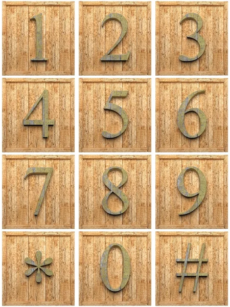 Caracteres de madeira numéricos, isolados sobre fundo branco . — Fotografia de Stock