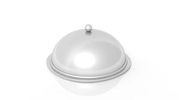 Ασημένιο πιάτο σκεπαστή, που απομονώνονται σε λευκό φόντο. — Φωτογραφία Αρχείου