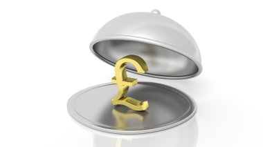 Gümüş Restoran cloche beyaz arka plan üzerinde izole altın Lirası simgesiyle.