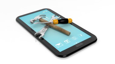 Beyaz arka plan üzerinde izole tablet, Araçlar