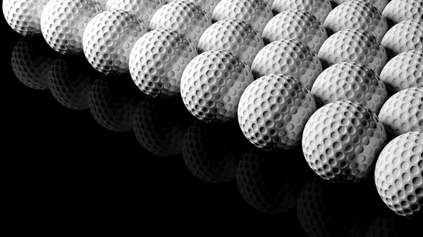 Bolas de golfe, isoladas sobre fundo preto com reflexão . — Fotografia de Stock