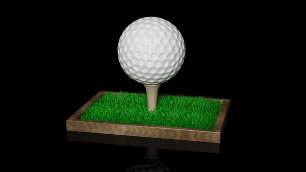 Golf ball on green turf patch, isolated on black background — Stock Photo, Image