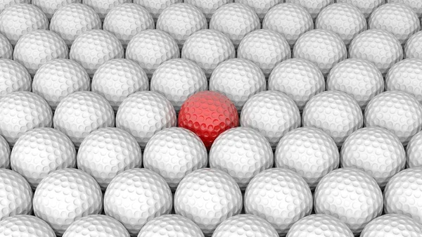 Golf balls abstract background with one red in the middle — Stock Photo, Image