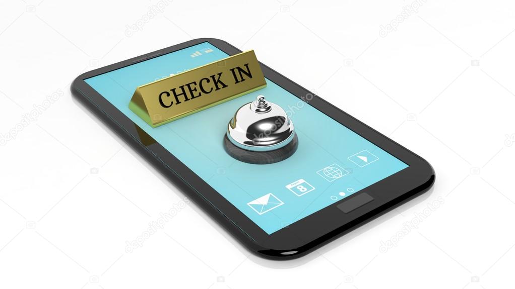 Check in note and hotel bell on tablet,isolated on white background