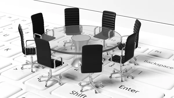 Ronde tafel met zwart lederen stoelen rond het — Stockfoto