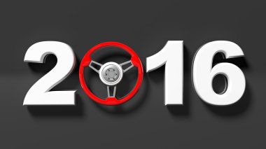 2016 metin siyah izole kırmızı direksiyon araba tekerleği ile.