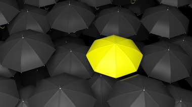 Classic large black umbrellas tops with one yellow standing out. clipart