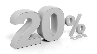 Beyaz arka plan üzerinde izole % 20 3d numaraları.