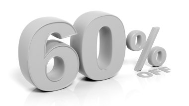 Beyaz arka plan üzerinde izole % 60 3d numaraları.