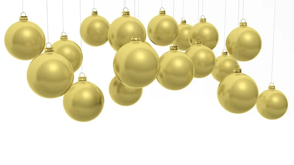 Goldene Weihnachtskugeln, isoliert auf weißem Hintergrund. — Stockfoto