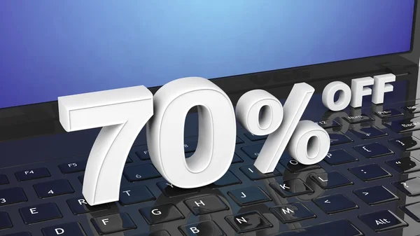 70% fuera de los números blancos 3D en el teclado negro portátil —  Fotos de Stock