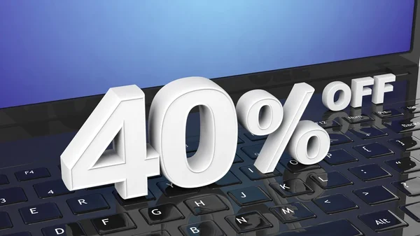 40% Rabatt auf weiße 3D-Zahlen auf schwarzer Laptop-Tastatur — Stockfoto