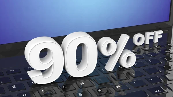 90% de desconto em números 3D brancos no teclado do laptop preto — Fotografia de Stock