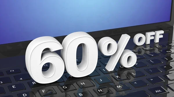 60 % sleva bílých 3d čísla na notebook černá klávesnice — Stock fotografie