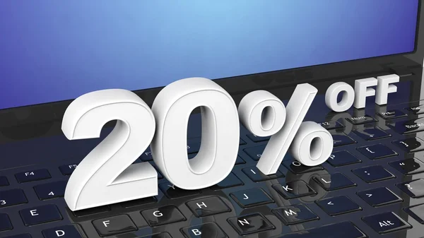 20% korting op witte 3D-nummers op zwarte laptop toetsenbord — Stockfoto