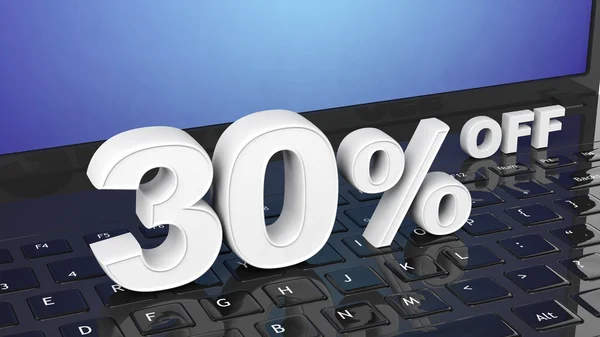 30%  off white 3D numbers on black laptop keyboard — Stock Photo, Image