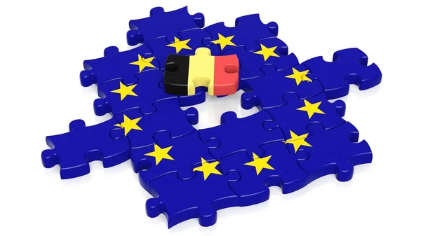 Jigsaw puzzle flag of European Union with Belgium flag piece, isolated on white. — Stock Photo, Image