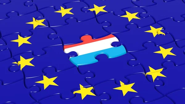 Jigsaw puzzle vlag van de Europese Unie met Louxembourg vlag stuk. — Stockfoto