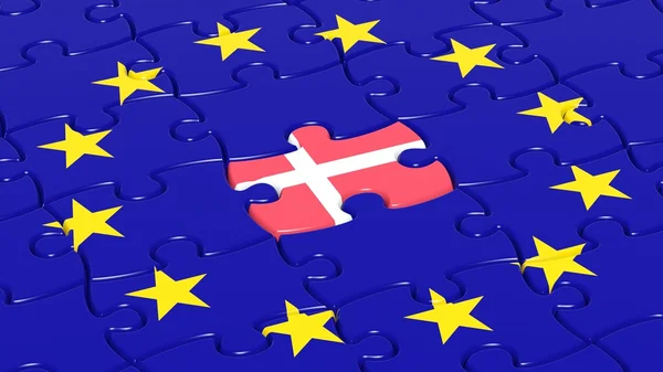 Puzzle drapeau de l'Union européenne avec drapeau du Danemark . — Photo