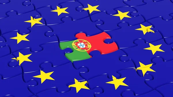 Jigsaw puzzle vlag van de Europese Unie met Portugal vlag stuk. — Stockfoto