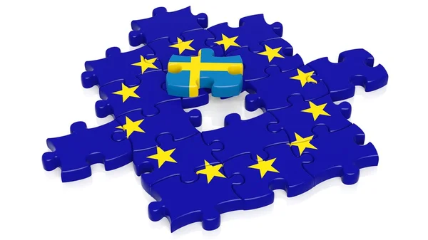 Jigsaw puzzle vlag van de Europese Unie met Zweden vlag stuk, geïsoleerd op wit. — Stockfoto