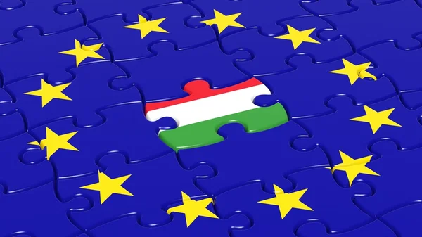 Jigsaw puzzle vlag van de Europese Unie met Hongarije vlag stuk. — Stockfoto