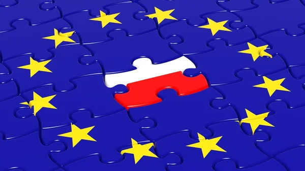 유럽 연합의 폴란드 국기 조각 직소 퍼즐 깃발. — 스톡 사진