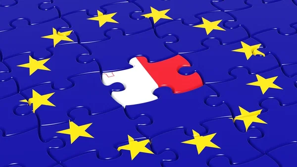 Jigsaw puzzle vlag van de Europese Unie met Malta vlag stuk. — Stockfoto